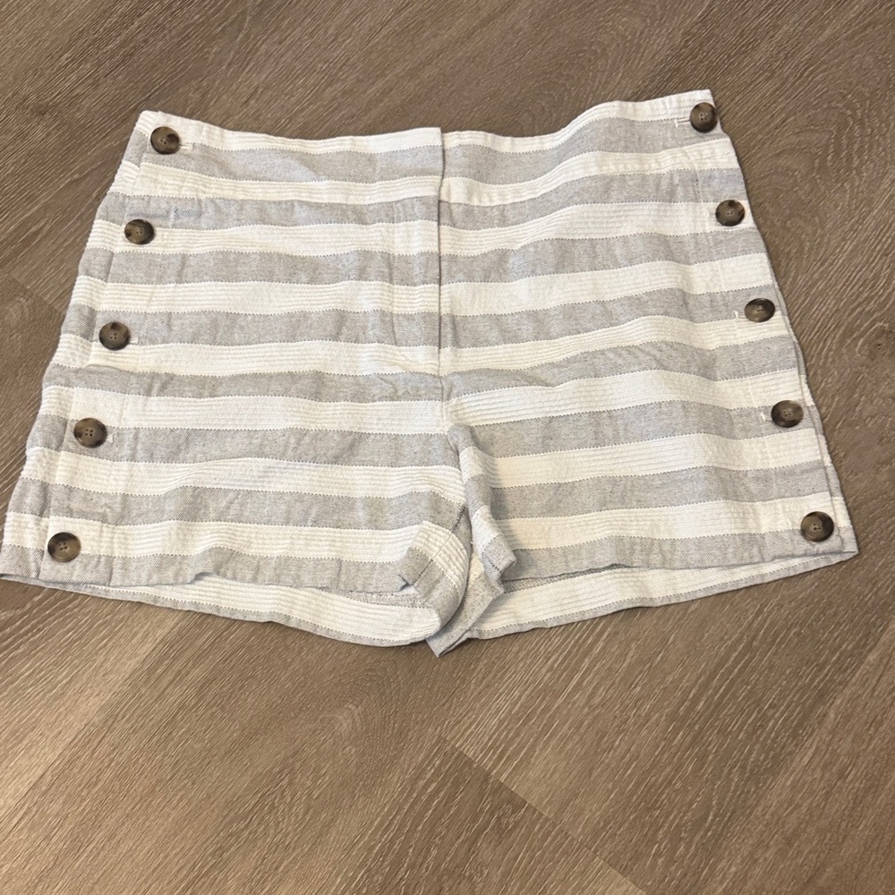 LOFT Cream and Tan Striped Button-Side Women's Shorts